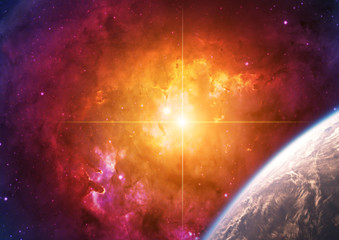 Wall Mural - giant supernova with planet earth