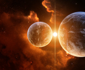 two planets with nebula on background