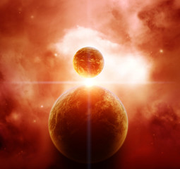 Wall Mural - red nebula with planets and star