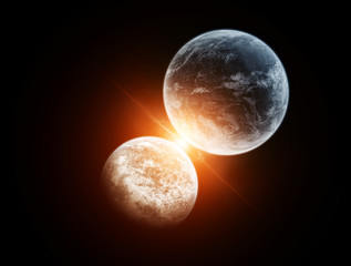 Wall Mural - kiss between two planets in space