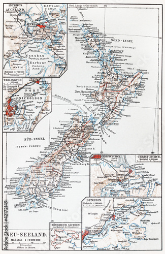 Fotomural Vintage map of New Zealand at the end of 19th century