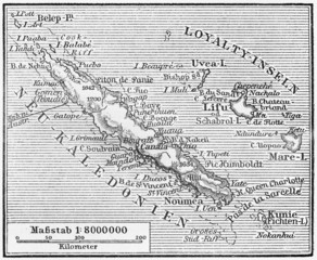 Vintage map of New Caledonia at the end of 19th century