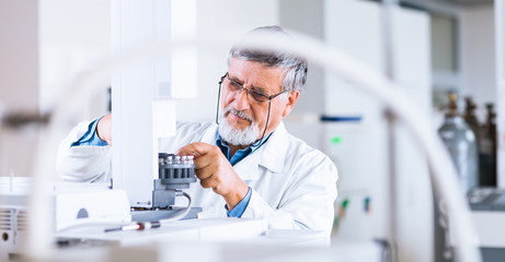 Wall Mural - senior male researcher carrying out scientific research in a lab