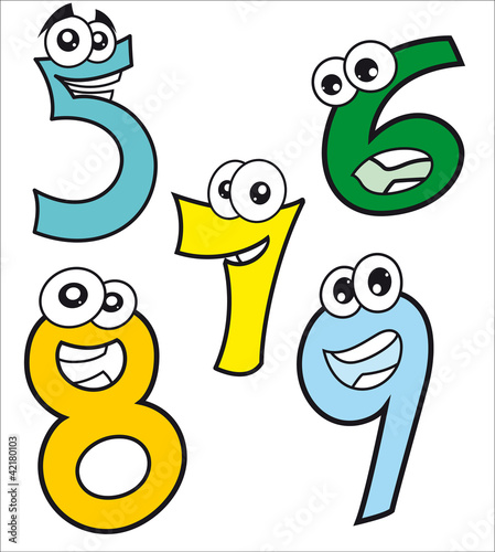 Caricaturas de números felices desde el número cinco al nueve ...