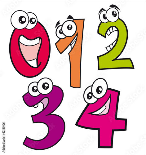 Caricaturas de números felices desde el número cero al cuatro ...