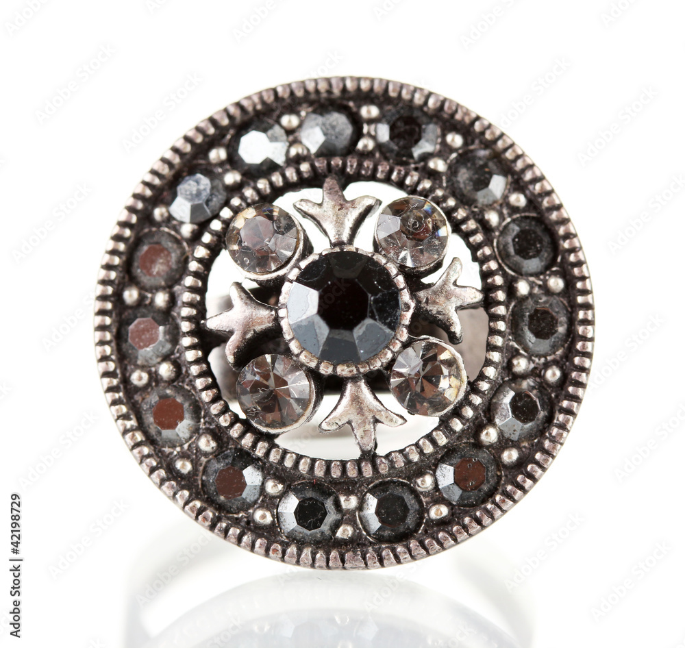 Silver ring with gemstone isolated on white