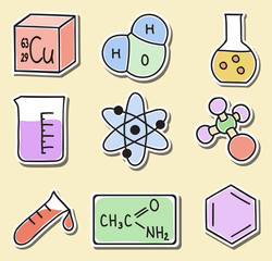 Fototapete - Illustration of chemistry icons - stickers