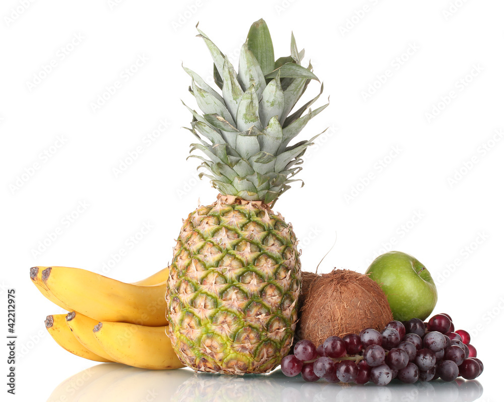 Fresh tropical fruits isolated on white