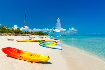 Boats on a tropical beach in Cuba