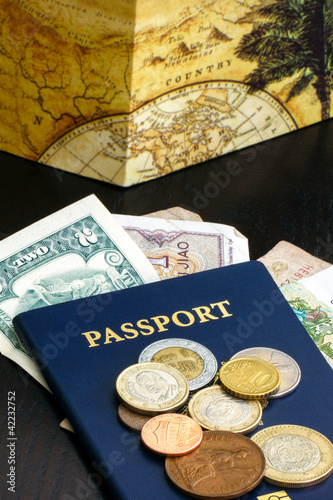 Pport With Foreign Currency On Wood Table This Stock Photo Pport With Foreign Currency On Wood Table