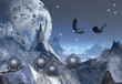 Fantasy Landscape with Ice, Moon and Mountains