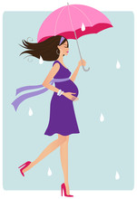 Happy Pregnant Woman In The Rain