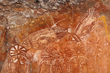 Wall Mural - Aboriginal rock art depicting fishes, Nourlangie