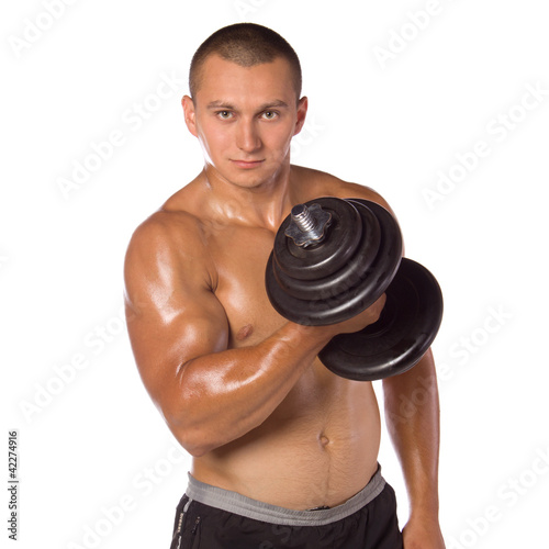 Muscled Male Bodybuilder Dumbbell Swing Buy This Stock