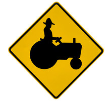 Tractor Crossing Yellow Traffic Warning Sign
