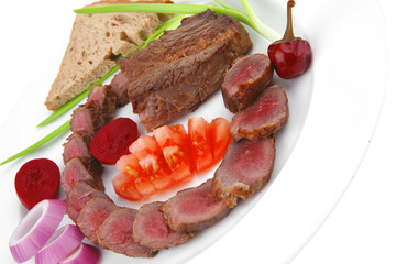 Canvas Print - meat food : roast red meat slices served on white plate