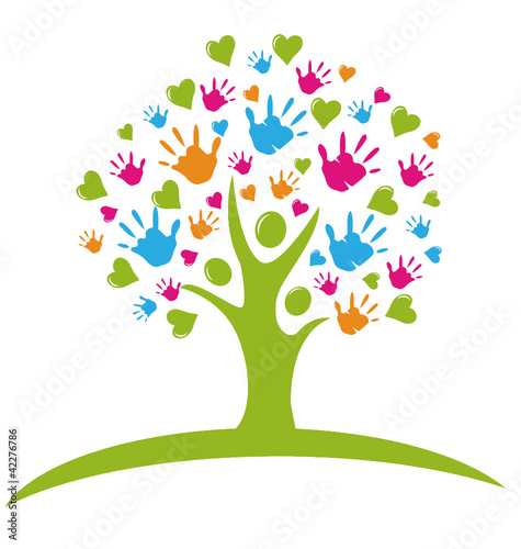 Fototapeta dla dzieci Tree with hands and hearts figures logo vector