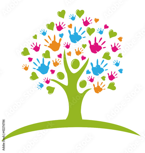 Naklejka dekoracyjna Tree with hands and hearts figures logo vector