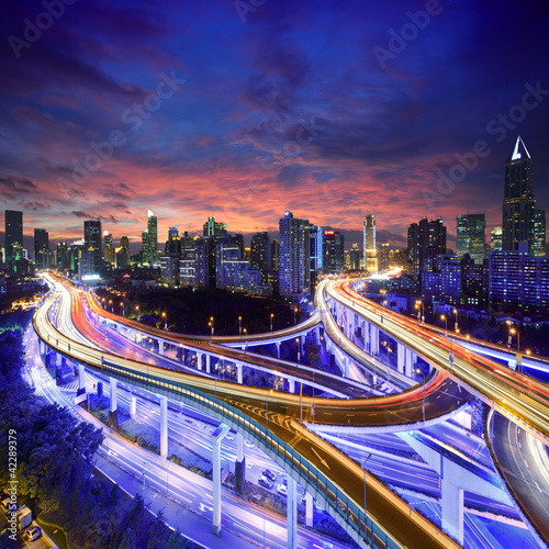 Fototapeta na wymiar Shanghai highway view at sunset