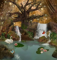 Wall Mural - Enchanted nature series - magic lake in the middle of the forest