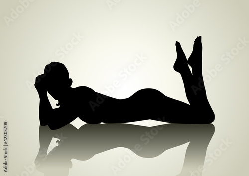 Tapeta ścienna na wymiar Silhouette illustration of a woman figure lying on the floor