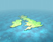 3D map of British isles with contours on sea