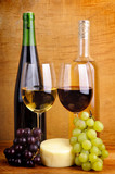 Fototapeta Panele - wine, cheese and grapes