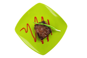 Wall Mural - meat savory : grilled beef fillet mignon on green plate