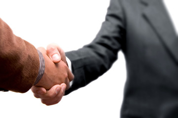 Wall Mural - Business handshake on white background