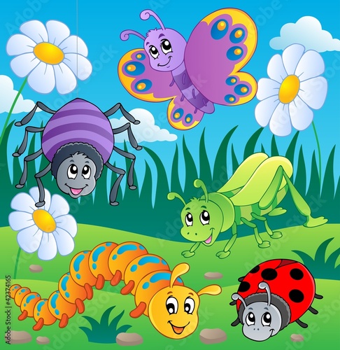 Naklejka dekoracyjna Meadow with various bugs theme 1