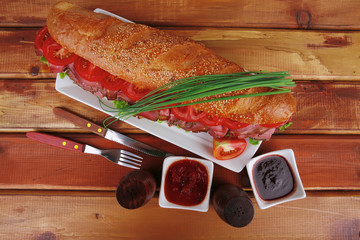 Wall Mural - sandwich on plate : french baguette