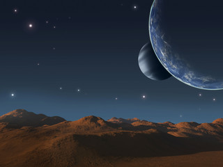 Wall Mural - alien world with two moons.
