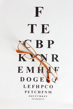 Eyesight test chart with glasses close-up