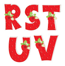 Red Atrawberry Alphabet. Letter R, S, T, U, V