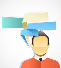 Poster - Young businessman with set of speech bubbles