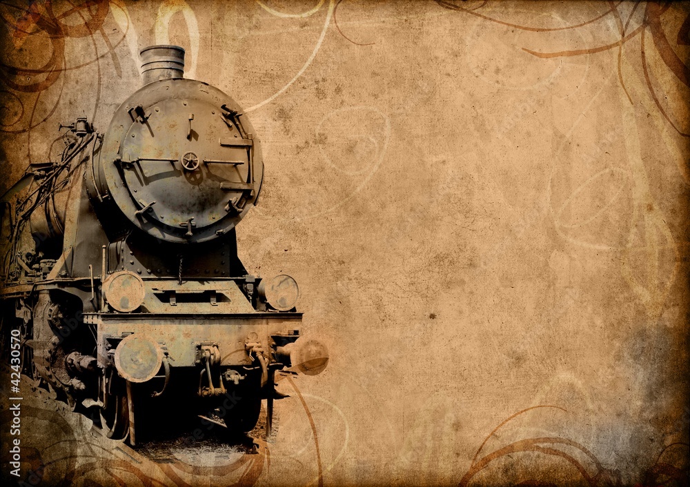 Fotografia retro vintage technology, old train, grunge background