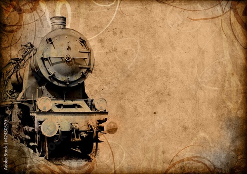 Naklejka dekoracyjna retro vintage technology, old train, grunge background