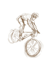 Sticker - mountain bike cyclist (this is original sketch - sepia)