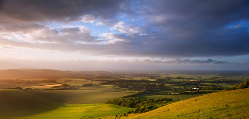 beautiful english countryside landscape over rolling hills