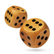 © Andrew Sproule - A pair of rolling wooden dices on white