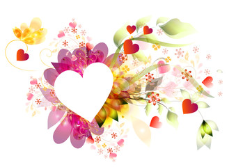 Fototapete - Beautiful vector frame heart with floral composition
