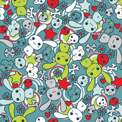 Fototapete - Seamless pattern with doodle. Vector kawaii illustration.