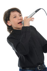 Wall Mural - Little boy with microphone