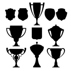 black champion cup and coat of arms. vector