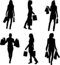 A Collection Of Silhouettes Of Women Shopping