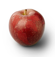 Red Apple With World Map, Isolated With Clipping Path