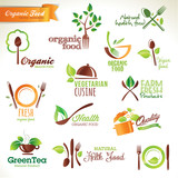 Set of vector icons and elements for organic food