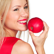 Woman Eat Red Apple