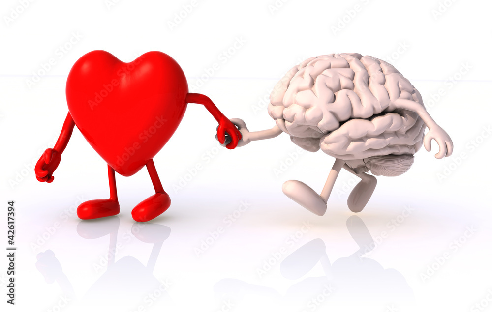 heart and brain that walk hand in hand - obrazy, fototapety, plakaty 