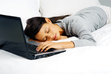 Wall Mural - exhausted woman laptop